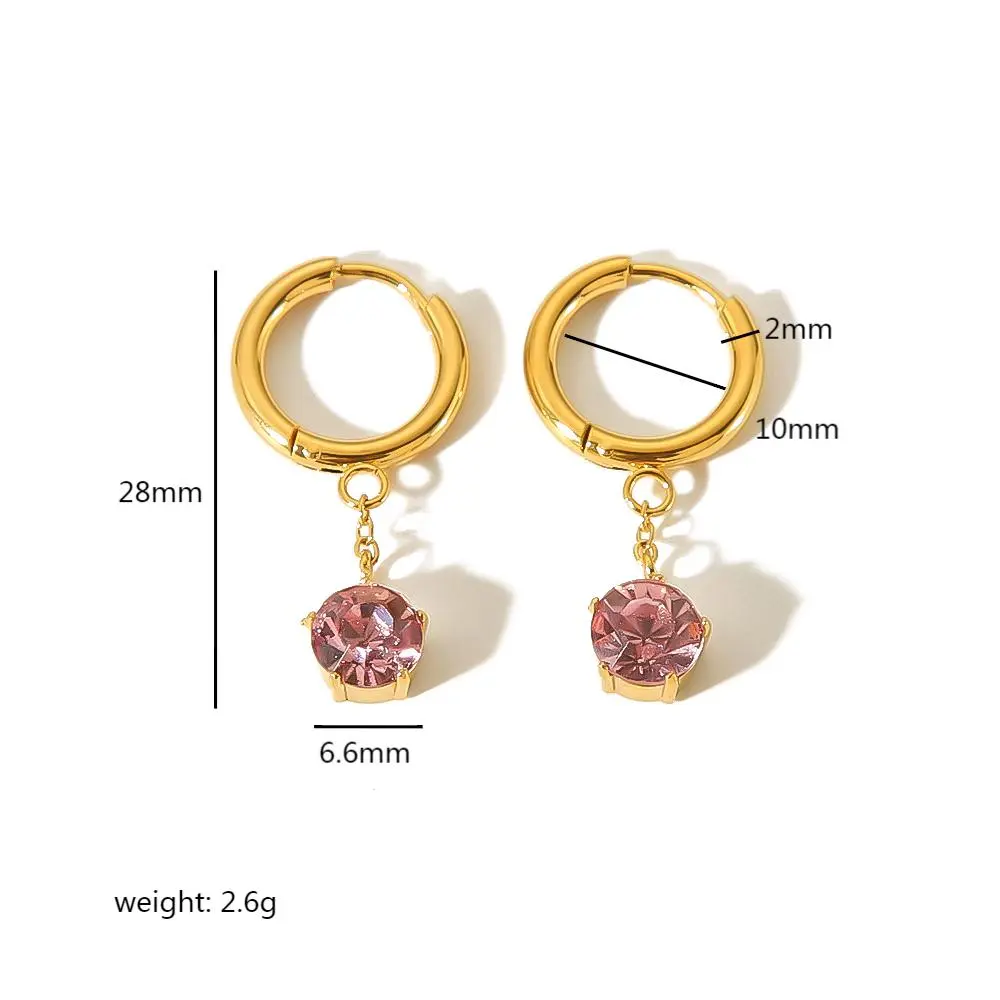 1 Pair Simple Sweet Style Round Geometric Stainless Steel 18K Gold Plated Inlay Rhinestone Women's Drop Earrings h5 Picture2